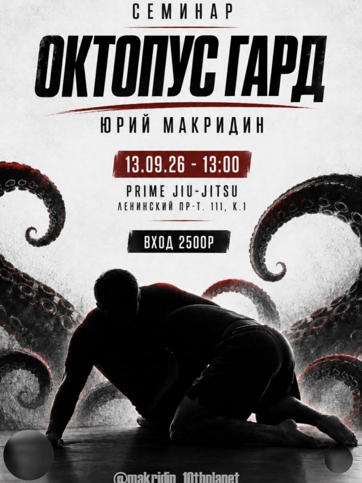 Афиша семинара «Октопус гард» Юрия Макридина, 13 сентября 2026, Prime Jiu-Jitsu